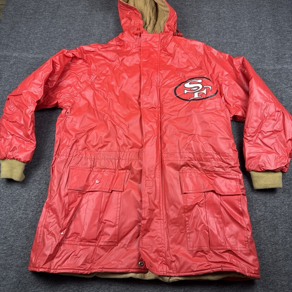 VTG San Francisco 49ers Jacket Large‎ NFL Game Day Waterproof Full Zip Rain Y2K